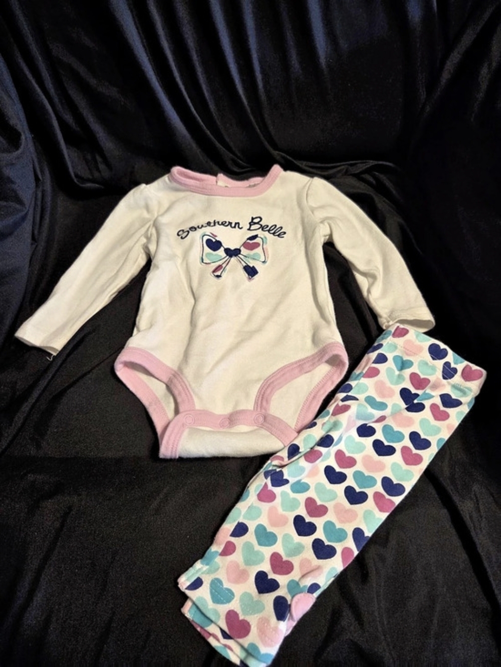 Nursery Time Southern Belle Heart Print Bodysuit and Leggings Set Baby Outfit